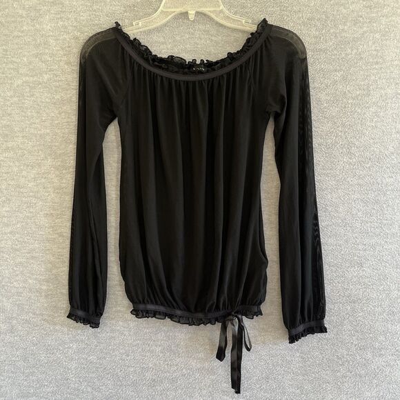 Bebe Y2K Witchy Sheer Black Ruffled Top XS Mesh Whimsigoth Dark Romantic Grunge - Picture 8 of 13